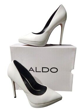 ALDO Lalia Leather White Pointed Toe High Heel Pumps Size 7.5 EUC!
